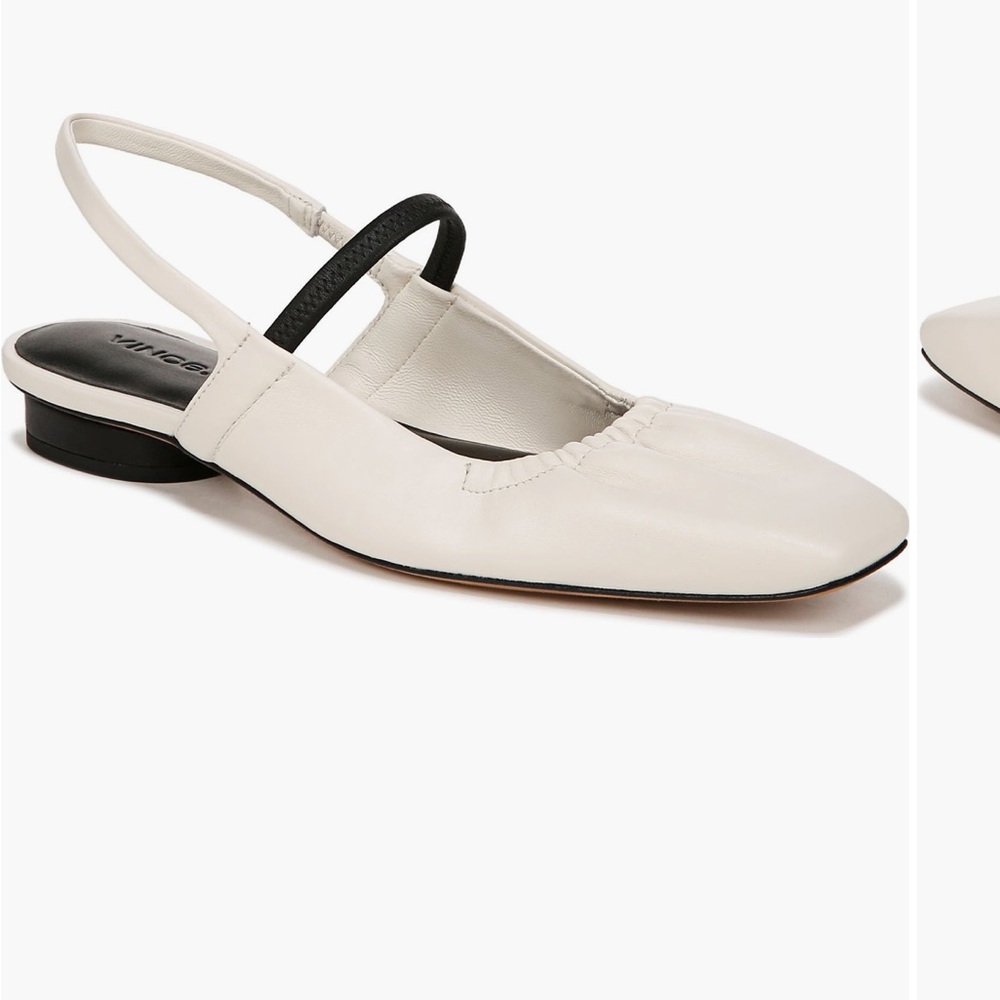 Vince Venice White Leather Slingback Mule Flat with Black Elastic Accent